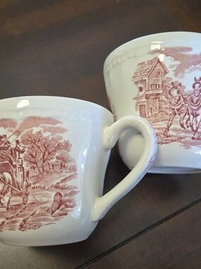 Vtg. Royal Tudar Ware Staffordshire Ironstone Cups 'Coaching Taverns' 4 Oz.